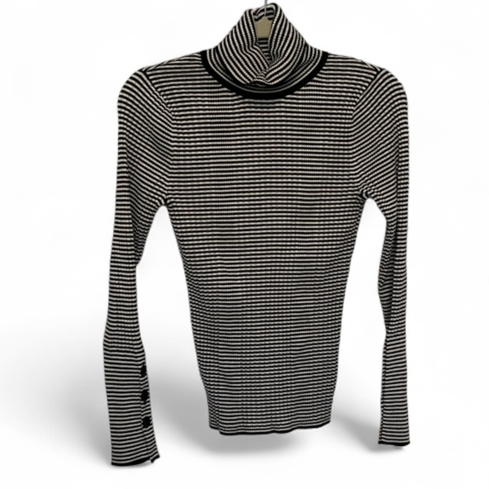 Anthropologie Black Striped Turtleneck Long Sleeve Top